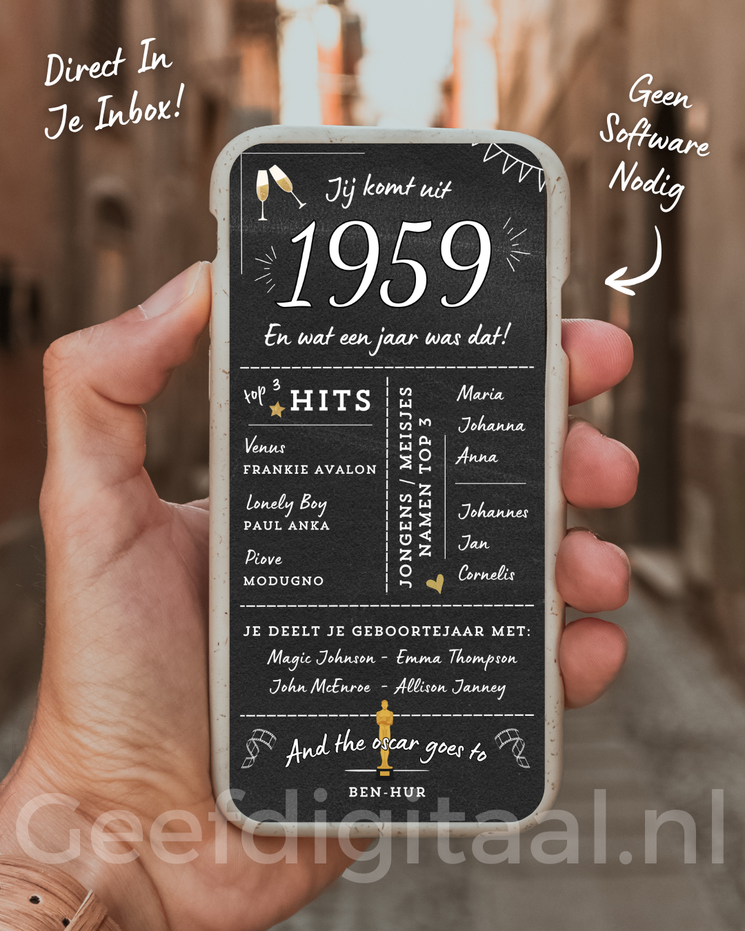 E-Card Over 1959, een snelle en makkelijk manier om iemand een fijne verjaardag te wensen. Persoonlijk Cadeau.