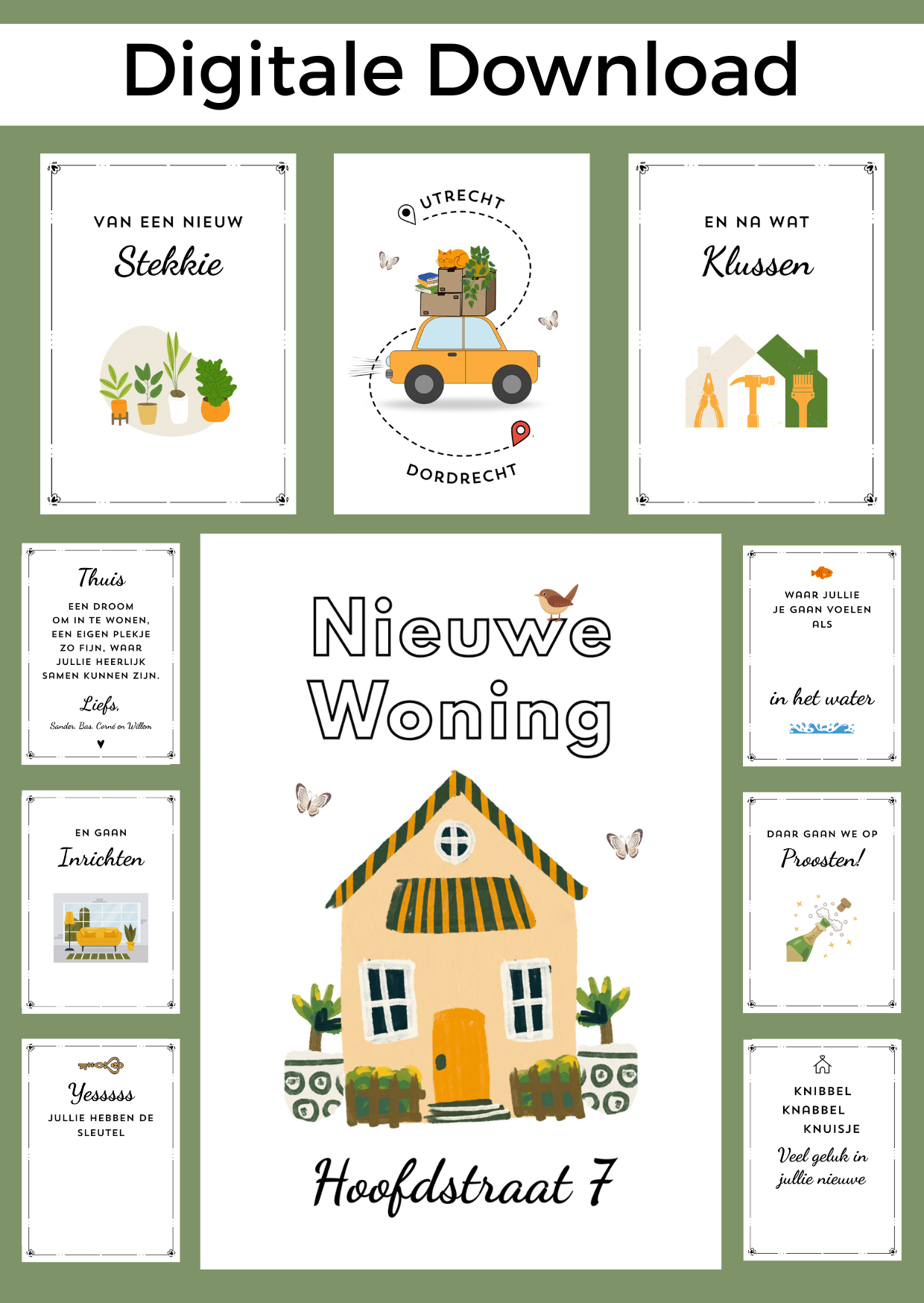 Bonboekje voor als vrienden of familie gaan verhuizen. Een printbaar bestand, wat je zelf kunt uitprinten en in een insteek fotomapje doet samen met cadeaubonnen. Het bestand is bewerkbaar in Canva om te personaliseren.