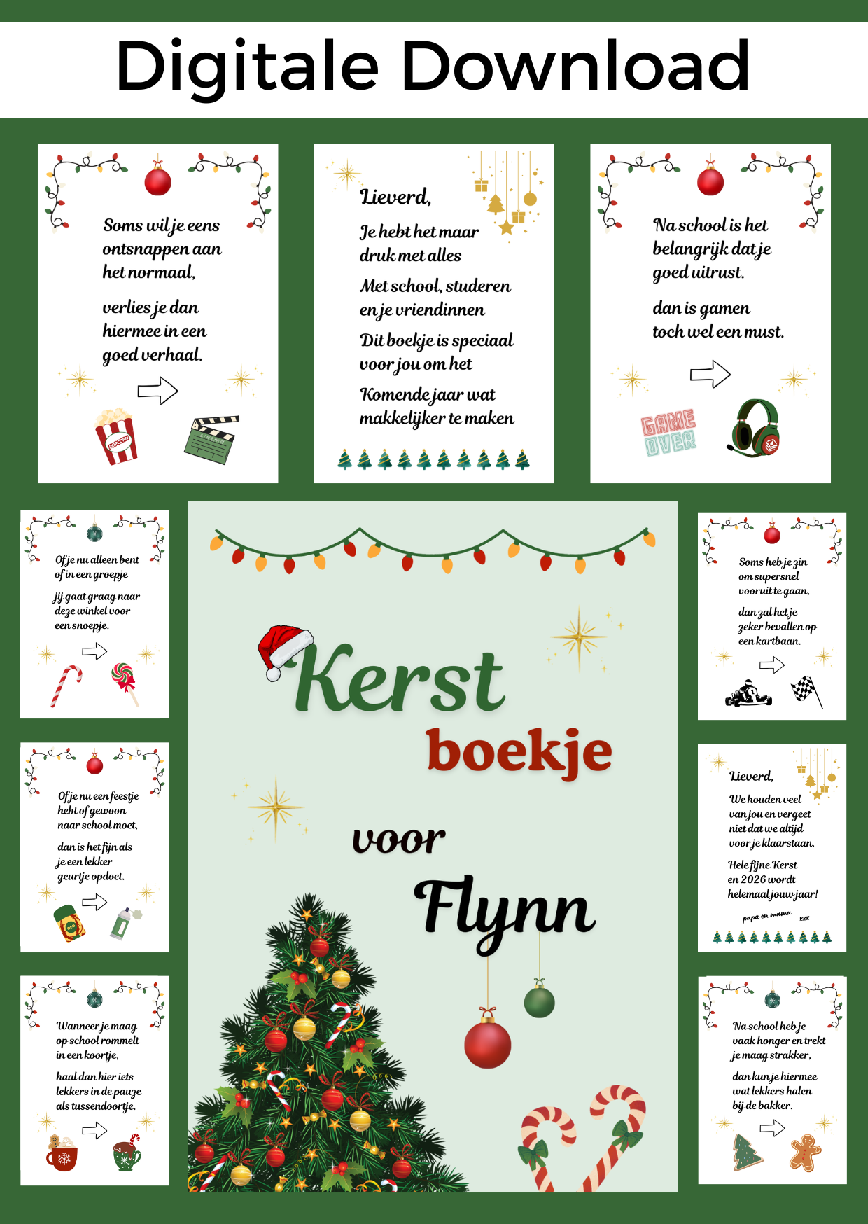 Kerst puber jongen bonboekje is een super originele manier om geld te geven aan een puber met Kerstmis. Een printbaar bestand, wat je zelf kunt uitprinten en in een insteek fotomapje doet samen met cadeaubonnen. Het bestand is bewerkbaar in Canva om te personaliseren.