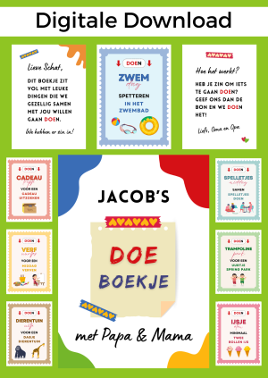 Kind Doeboekje Papa Mama is een digitale download. Om het doeboekje te maken, print je de vellen uit en doe je ze in een insteek fotoalbum. Je kunt alle dertien doe-activiteiten in het boekje doen, maar natuurlijk ook kiezen welke het beste bij jouw kind passen.