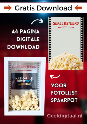 Speciaal voor de foto spaarpot van de Kruidvat (€4,99 zie foto's) is deze gratis Digitale Download gemaakt. Om zelf uit te printen en in de foto spaarpot te stoppen samen met een bioscoop cadeaubon en popcorn. Een superleuk cadeautje voor een tiener/puber!