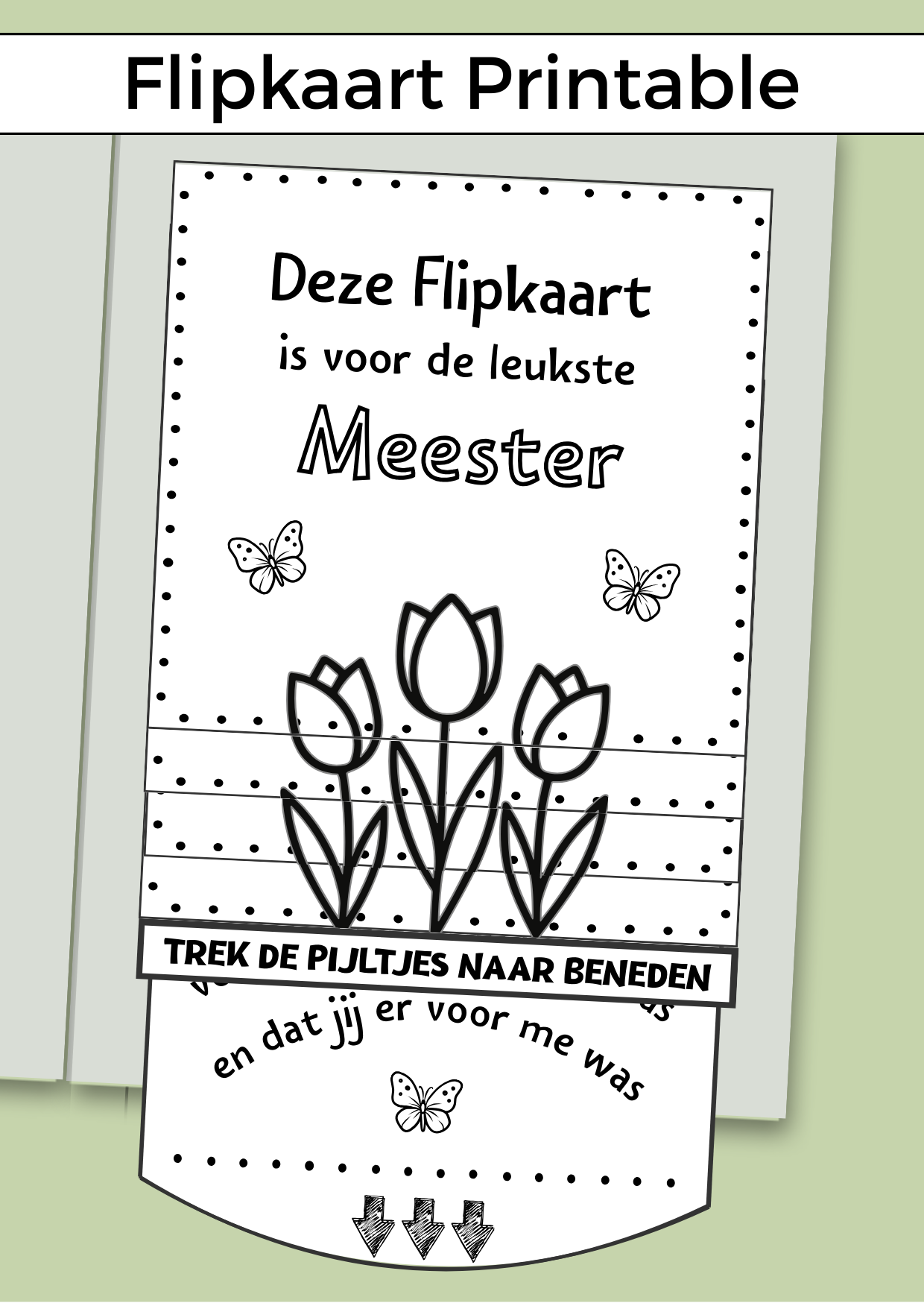 Flipkaart om een meester op een originele manier te bedanken. Print de digitale download uit, daarna kun je het zelf uitknippen, vouwen en plakken. Voeg een cadeaubon en leuke voorwerpen toe en klaar!