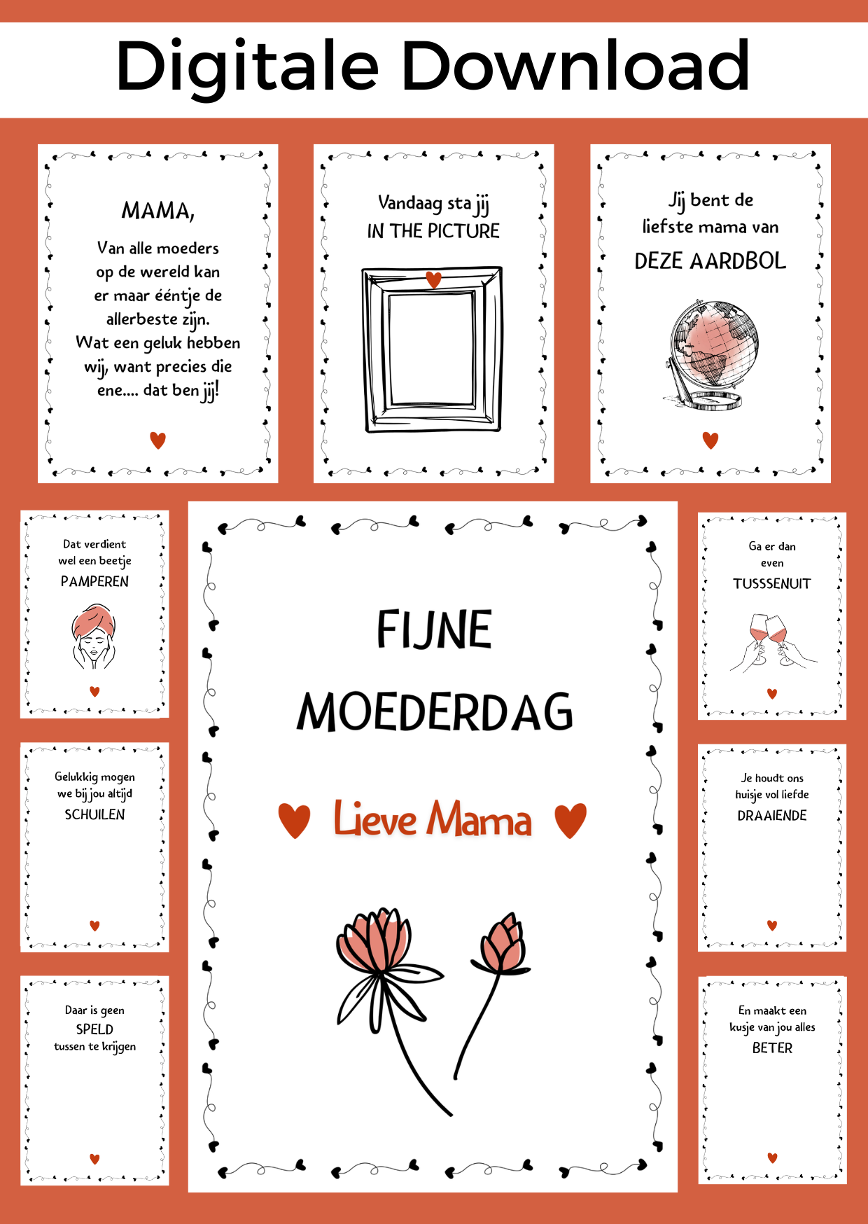 Bonboekje moederdag mama is een perfect cadeau om namens de kids te geven voor moederdag. Een printbaar bestand, wat je zelf kunt uitprinten en in een insteek fotomapje doet samen met cadeaubonnen. Het bestand is bewerkbaar in Canva om te personaliseren.