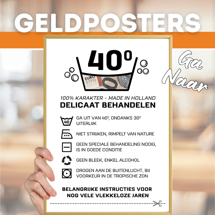 Digitale download voor een A4 poster om op een grappige en originele manier geld te geven aan iemand die jarig is of gaat trouwen