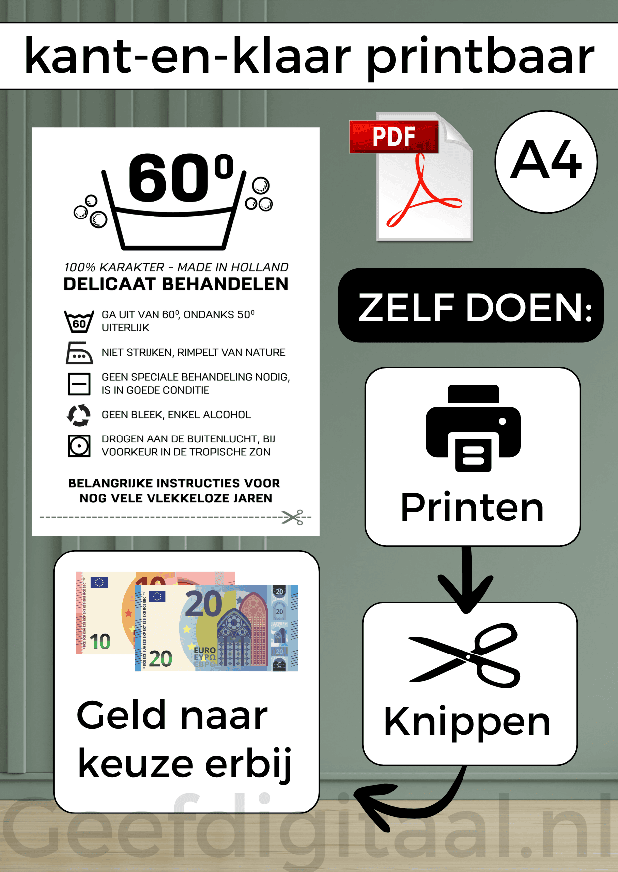Digitale download voor een A4 poster om op een grappige en originele manier geld te geven aan iemand die 60 jaar wordt.