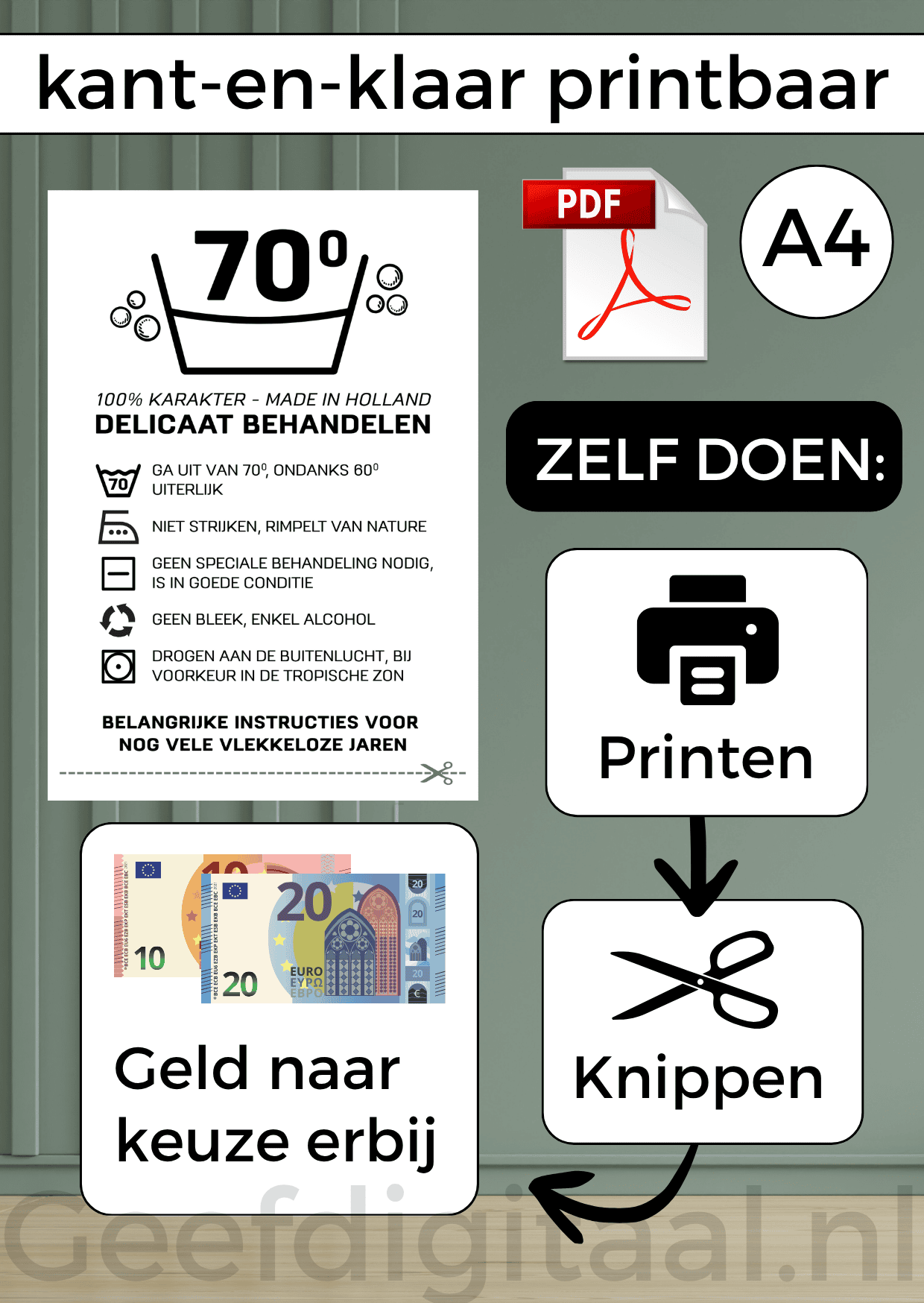 Digitale download voor een A4 poster om op een grappige en originele manier geld te geven aan iemand die 70 jaar wordt.