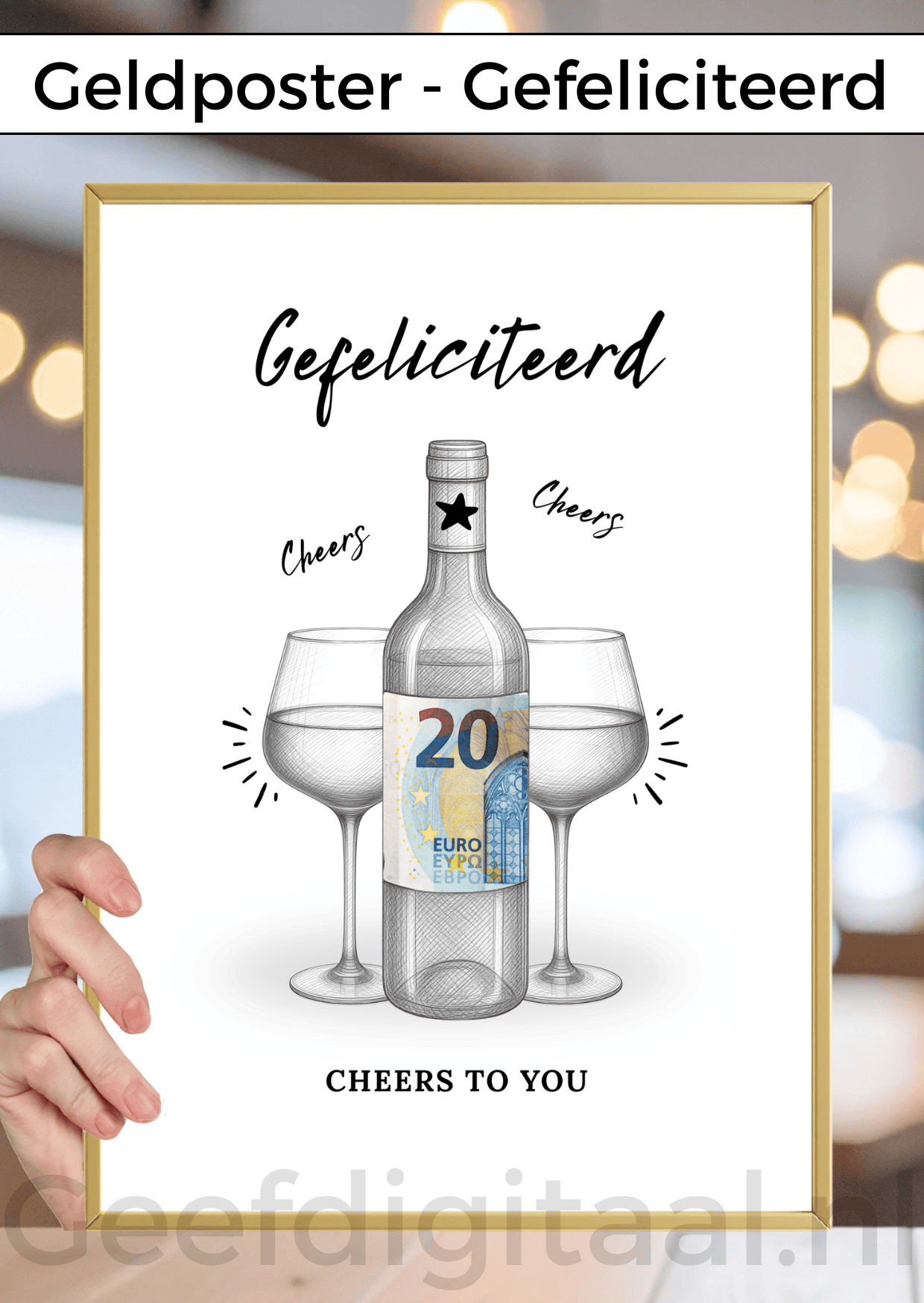 Digitale download voor een A4 poster om iemand op een grappige en originele manier geld te geven. Print het zelf uit op standaard A4 papier, knip er een stukje uit, voeg briefgeld naar keuze toe en doe het in een A4 lijst. Super makkelijk!