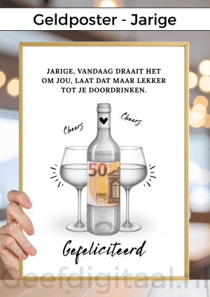 Geldposter Cheers Jarige – PDF en Canva Sjabloon
