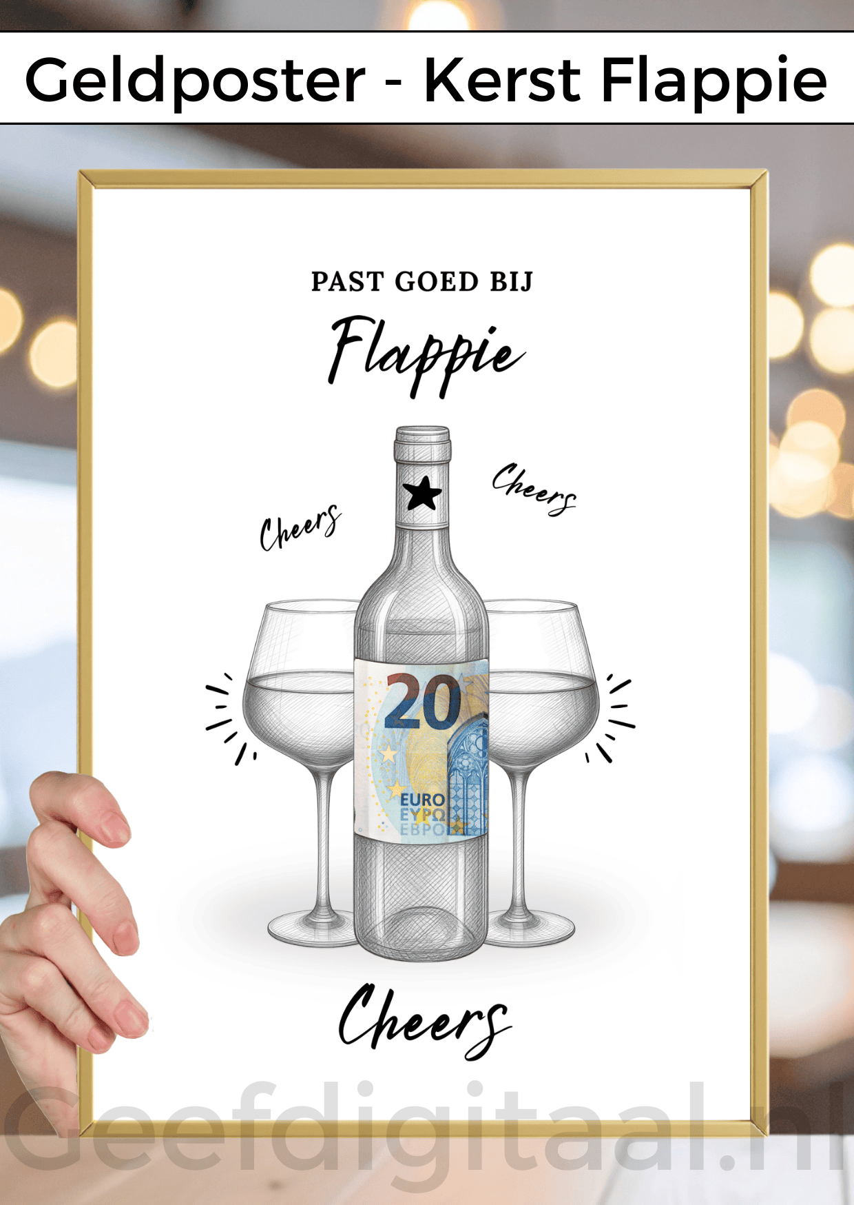 Digitale download voor een A4 poster om iemand op een grappige en originele manier geld te geven voor Kerst. Print het zelf uit op standaard A4 papier, knip er een stukje uit, voeg briefgeld naar keuze toe en doe het in een A4 lijst. Super makkelijk!