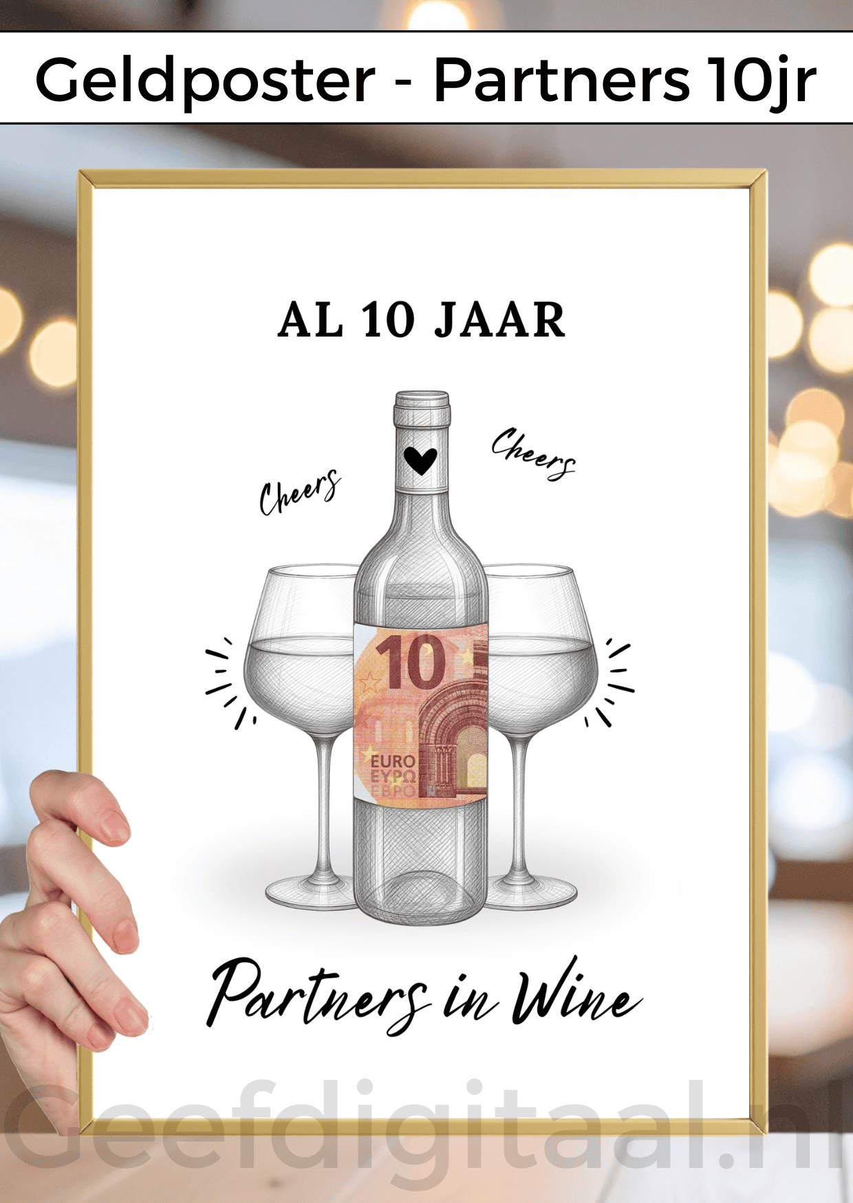 Digitale download voor een A4 poster om een stel op een grappige en originele manier geld te geven. Print het zelf uit op standaard A4 papier, knip er een stukje uit, voeg briefgeld naar keuze toe en doe het in een A4 lijst. Super makkelijk!