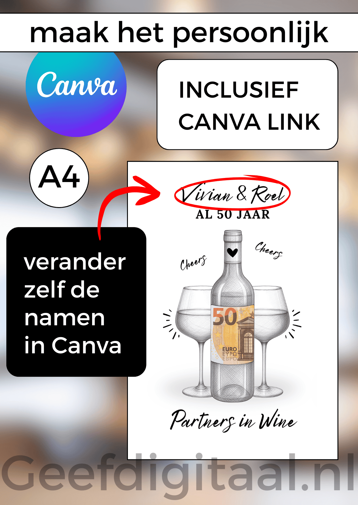 Digitale download voor een A4 poster om een stel op een grappige en originele manier geld te geven. Print het zelf uit op standaard A4 papier, knip er een stukje uit, voeg briefgeld naar keuze toe en doe het in een A4 lijst. Super makkelijk!
