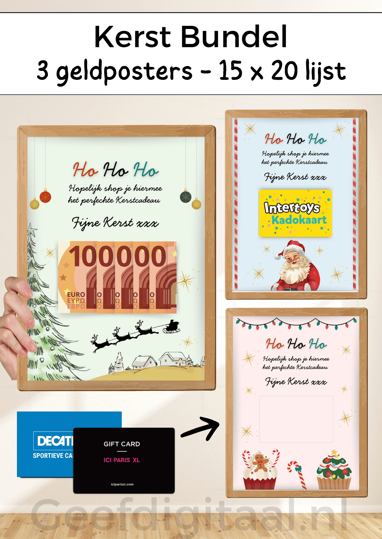 Digitale download voor in een 15x20 lijst om iemand op een grappige en originele manier geld of een cadeaubon te geven voor Kerstmis. Print het zelf uit op standaard A4 papier, knip er een stukje uit, voeg briefgeld of bon naar keuze toe en doe het in een A4 lijst. Super makkelijk!