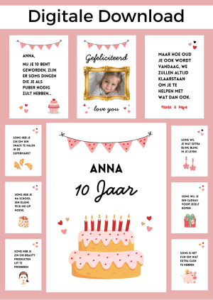 10 Jaar Meisje Jarig Bonboekje – PDF en Canva Sjabloon
