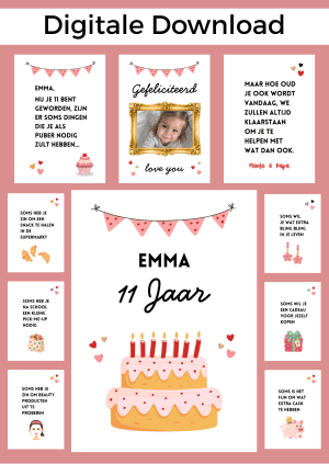 11 Jaar Meisje Jarig Bonboekje – PDF en Canva Sjabloon
