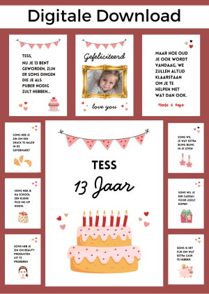 13 Jaar Meisje Jarig Bonboekje – PDF en Canva Sjabloon