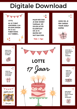 17 Jaar Meisje Jarig Bonboekje – PDF en Canva Sjabloon
