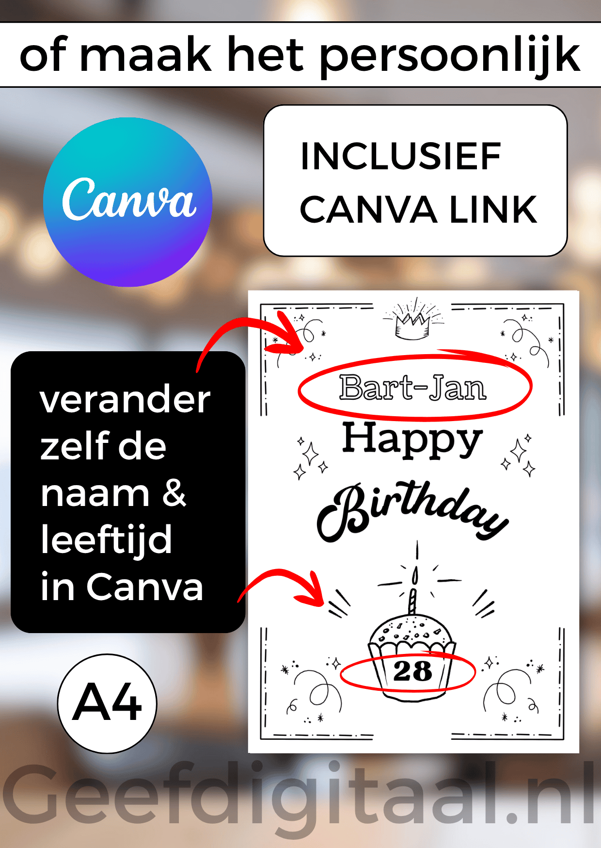 Geldboek Verjaardag is een origineel en onvergetelijk cadeau! Met leuke teksten, mini cadeautjes met zinspelingen én geld! Het is een digitale download voor A4 formaat, je ontvangt een Pdf bestand en een Canva link. Deze laatste kun je in Canva personaliseren.
